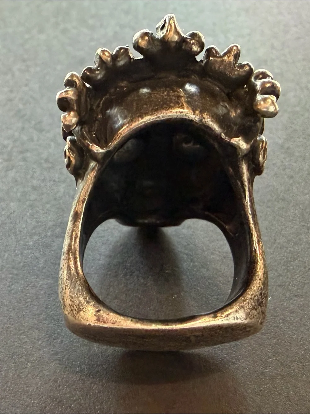 .925 Sterling Silver Crowned Tiara Skull Statement Ring Size 10